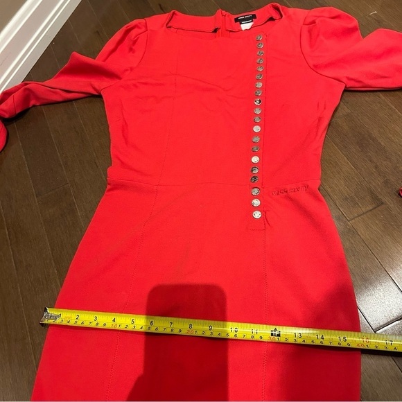 MISS Sixty Rare Red Long Sleeve Button Front Puff Shoulder Bodycon Dress Sz M - Picture 15 of 17